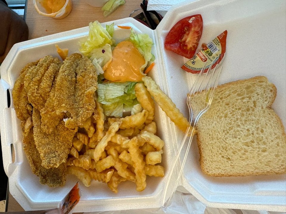 Simple menu highlighting fried fish plates.